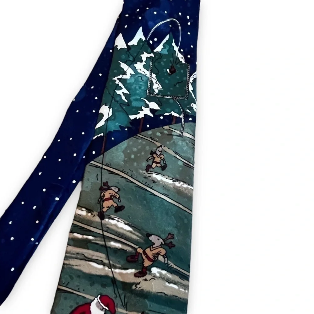 Christmas Silk Tie Santa Kicking Football Reindeer Celebrations Hallmark vintage